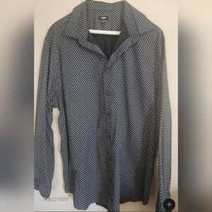 M13 Express Men's Black Button-Down W White Microdots Dress Shirt Long Sleeves